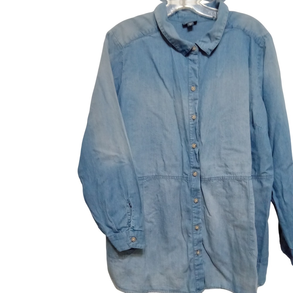 J. Jill Denim Women XL Light Wash Chambray Button Down‎ Long Sleeve Cotton Shirt